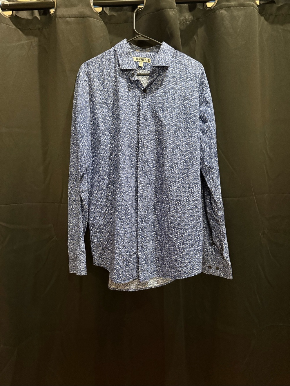 Express Men's Navy Blue Micro-Print Button-Up Shirt
